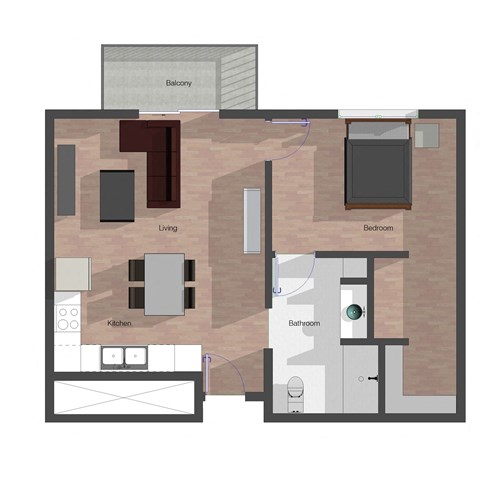 1 Bedroom, 1 Bathroom.  Building B. 668 square feet. ADA